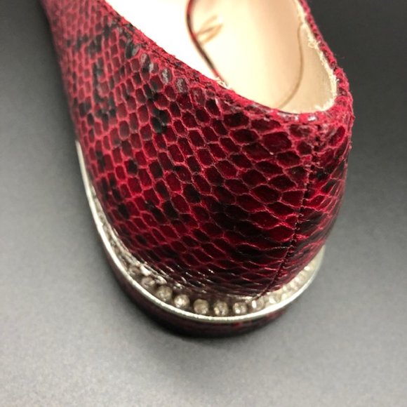 Zara  Burgundy Snakeskin Women's Flats with Rhinestones - Picture 6 of 15